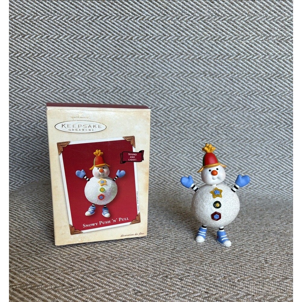 Snowman Lights & Sound Hallmark Ornament 2003‎ Snowy Push 'n' Pull